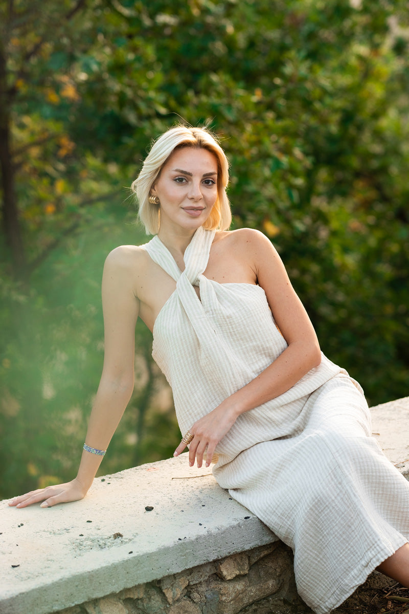 Halter Neck Open Back Muslin Midi Dress