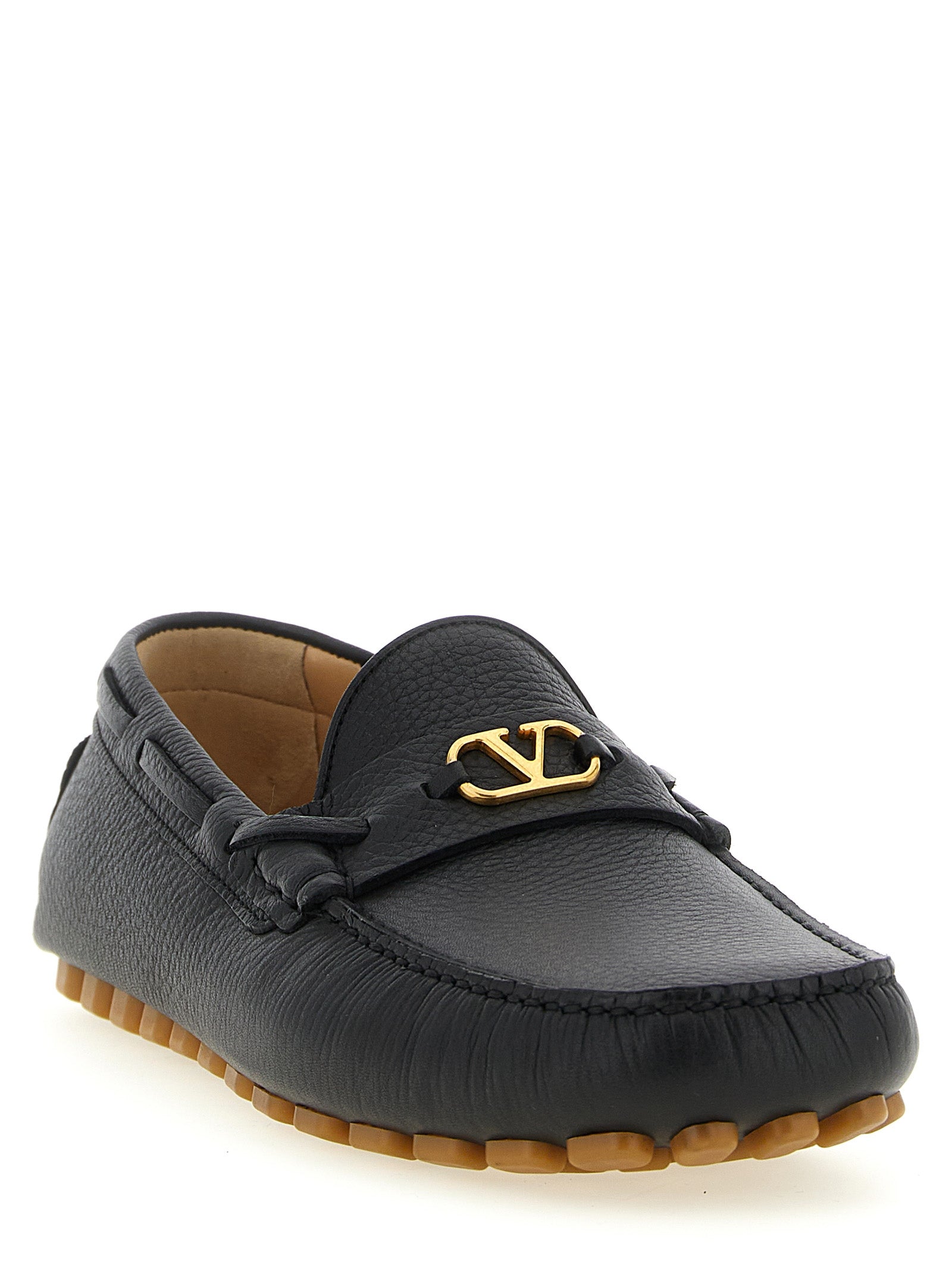 Hammered Leather Driver Loafers with Rubber Sole