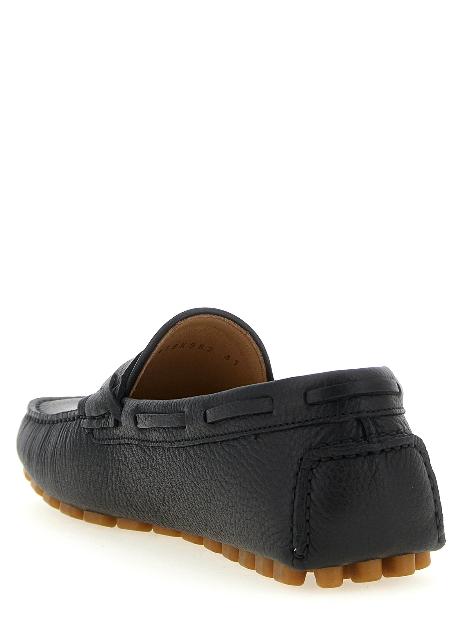Hammered Leather Driver Loafers with Rubber Sole
