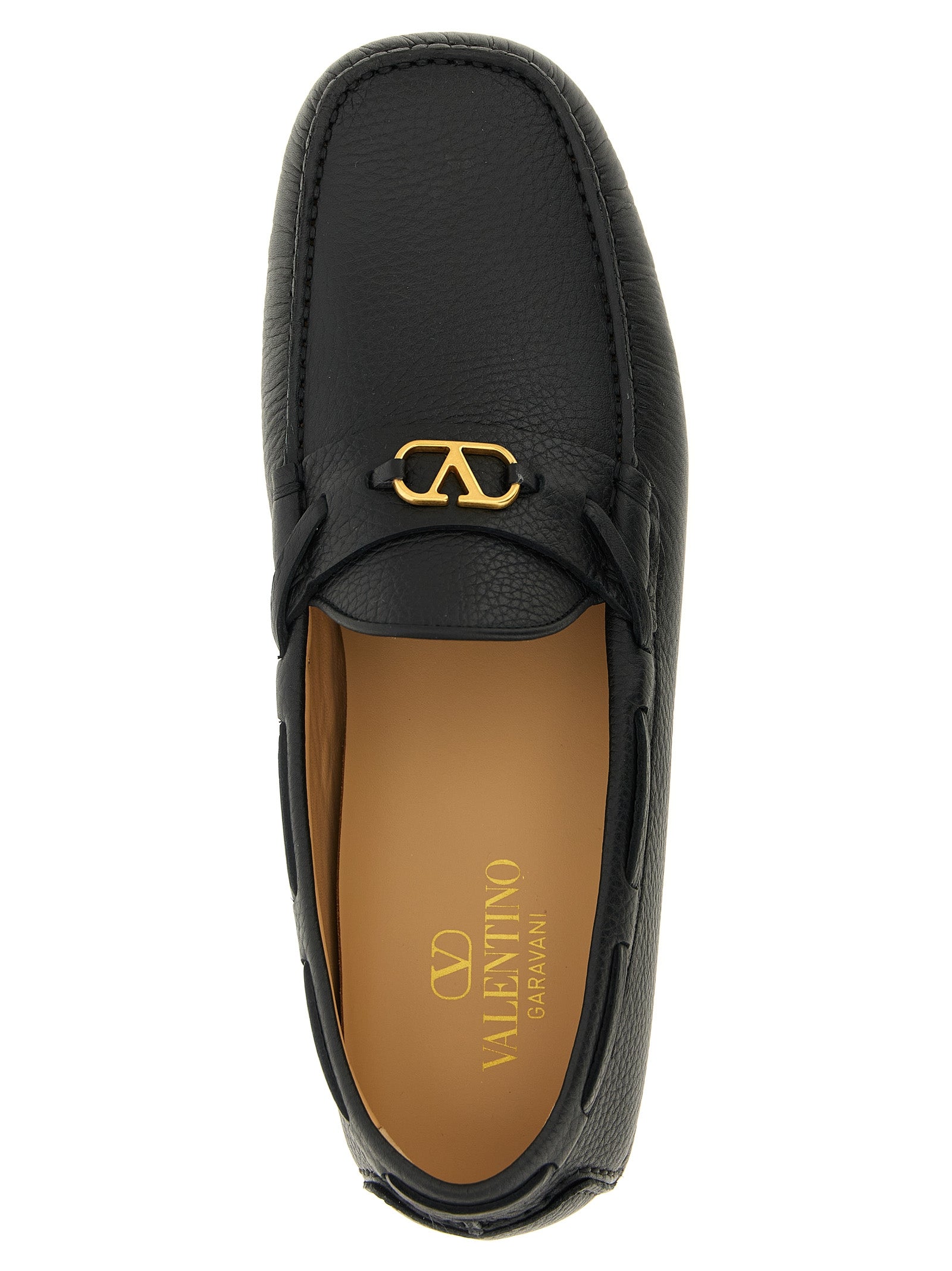 Hammered Leather Driver Loafers with Rubber Sole