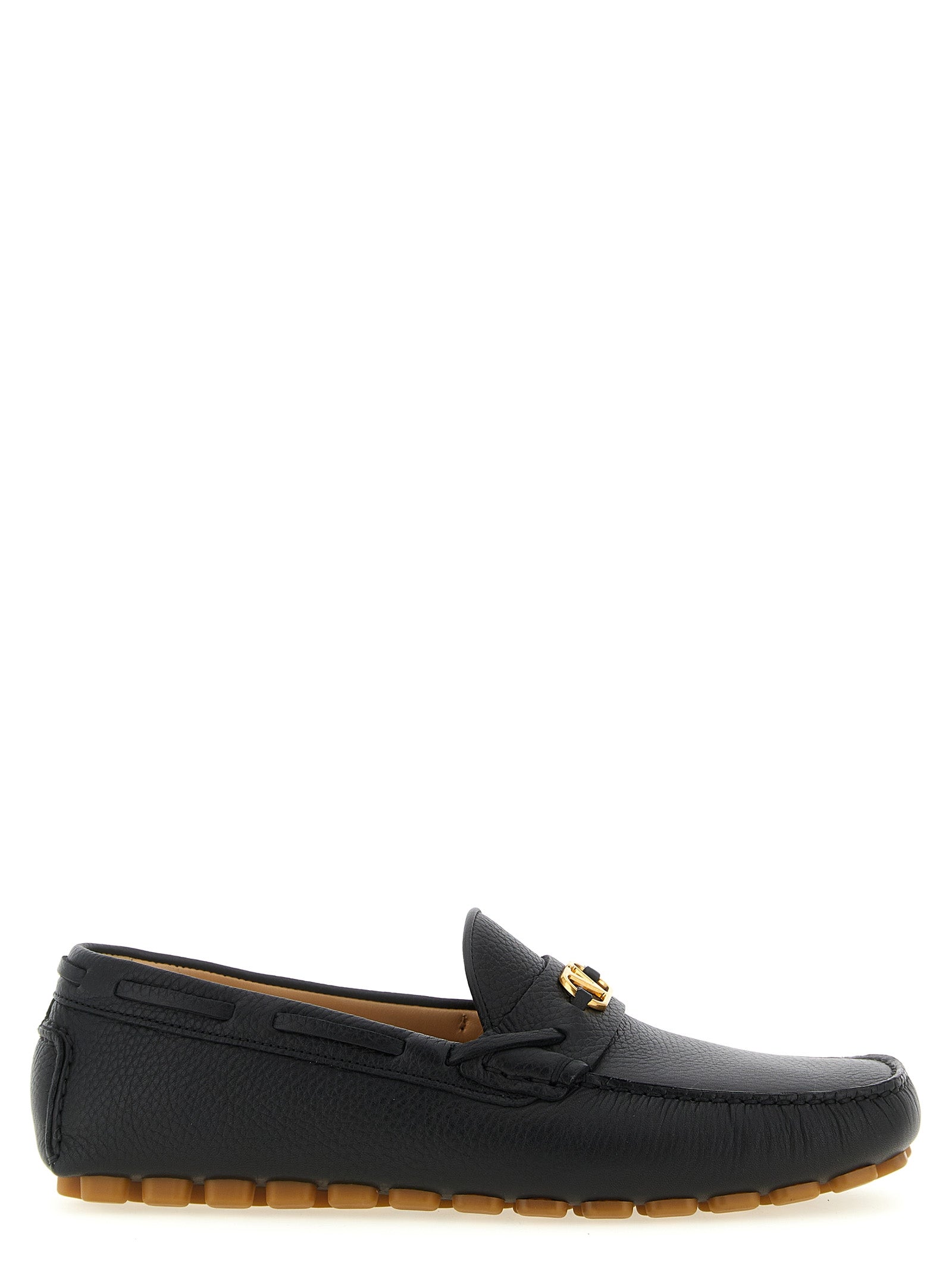 Hammered Leather Driver Loafers with Rubber Sole