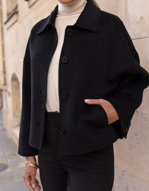 Handmade Oversized Cropped Wool Coat Black