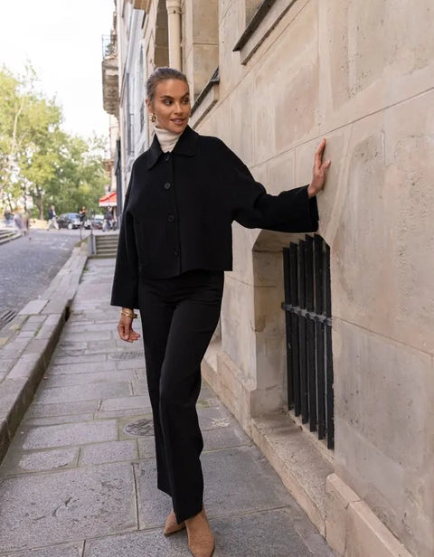 Handmade Oversized Cropped Wool Coat Black