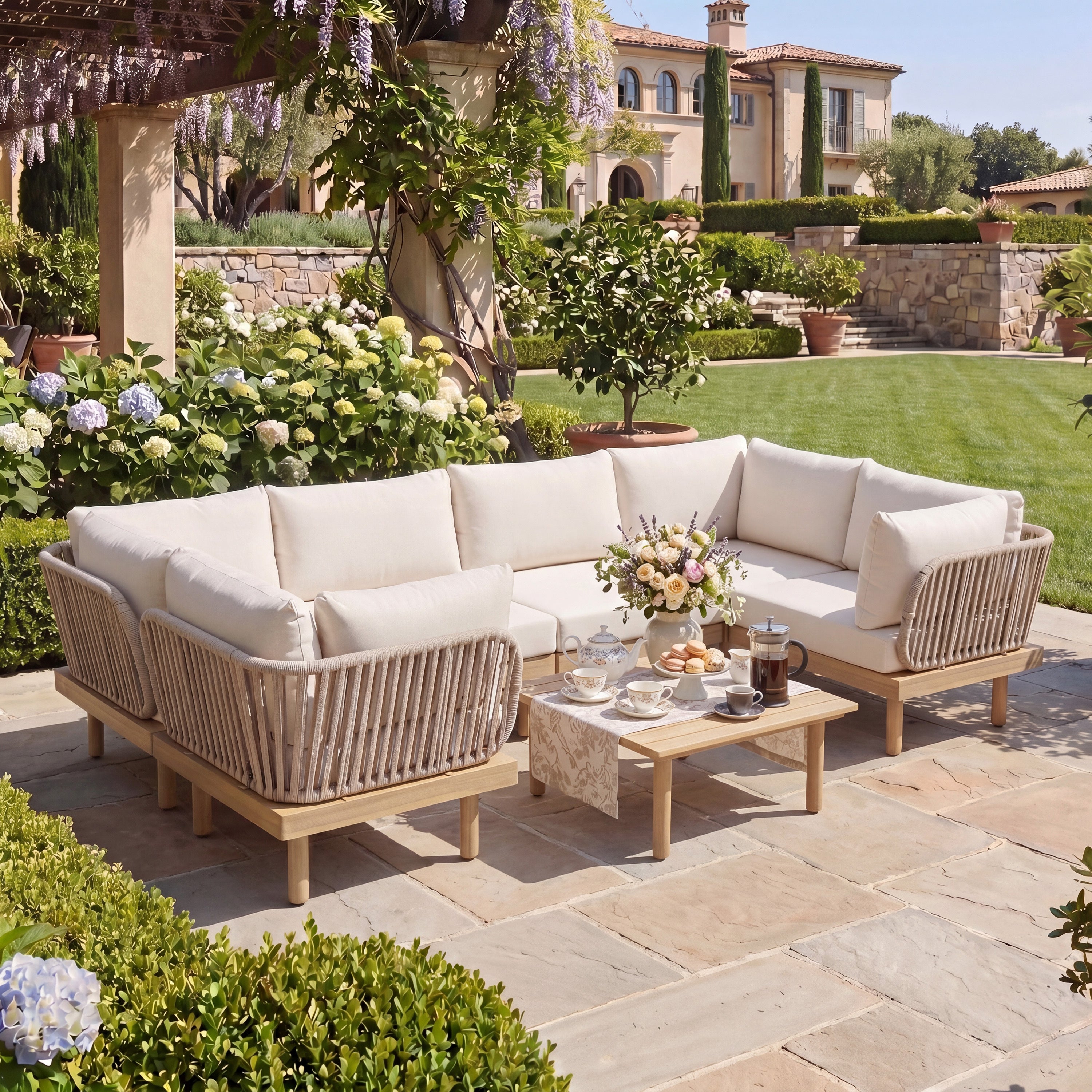 Harbor Luxe 7-Piece Acacia Wood Outdoor Sectional Sofa Set