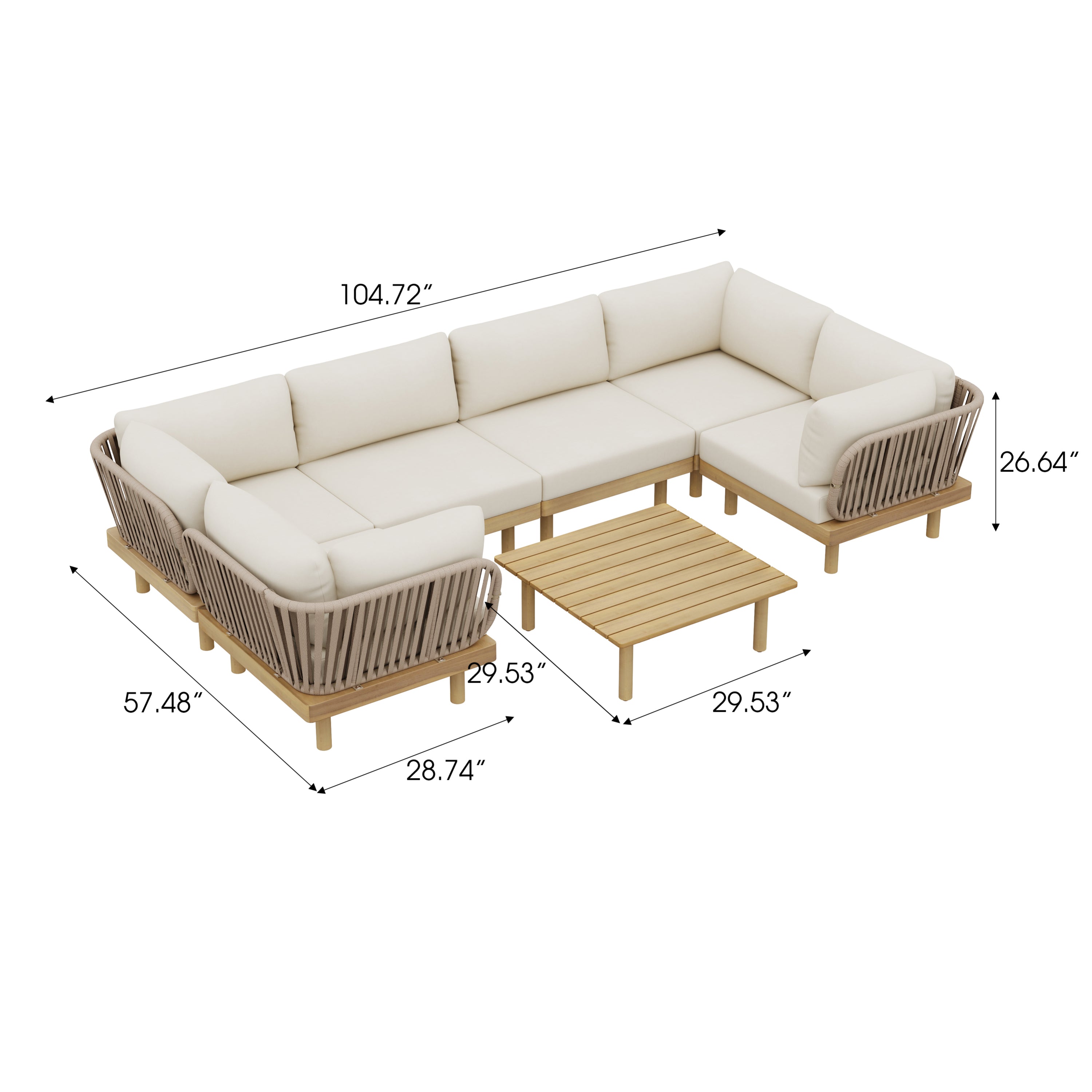 Harbor Luxe 7-Piece Acacia Wood Outdoor Sectional Sofa Set