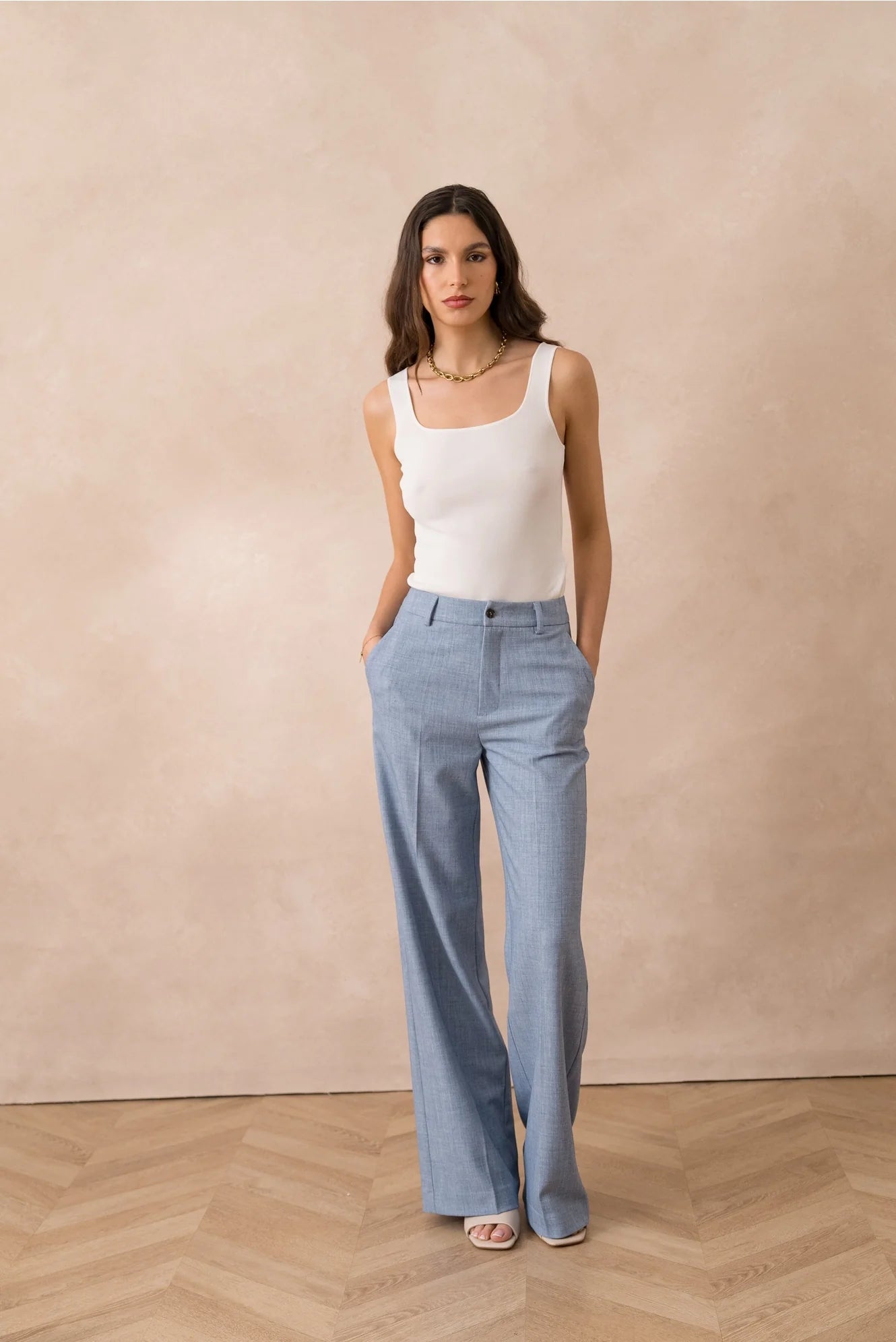 [Heather] Wide-Leg Tailored Trousers