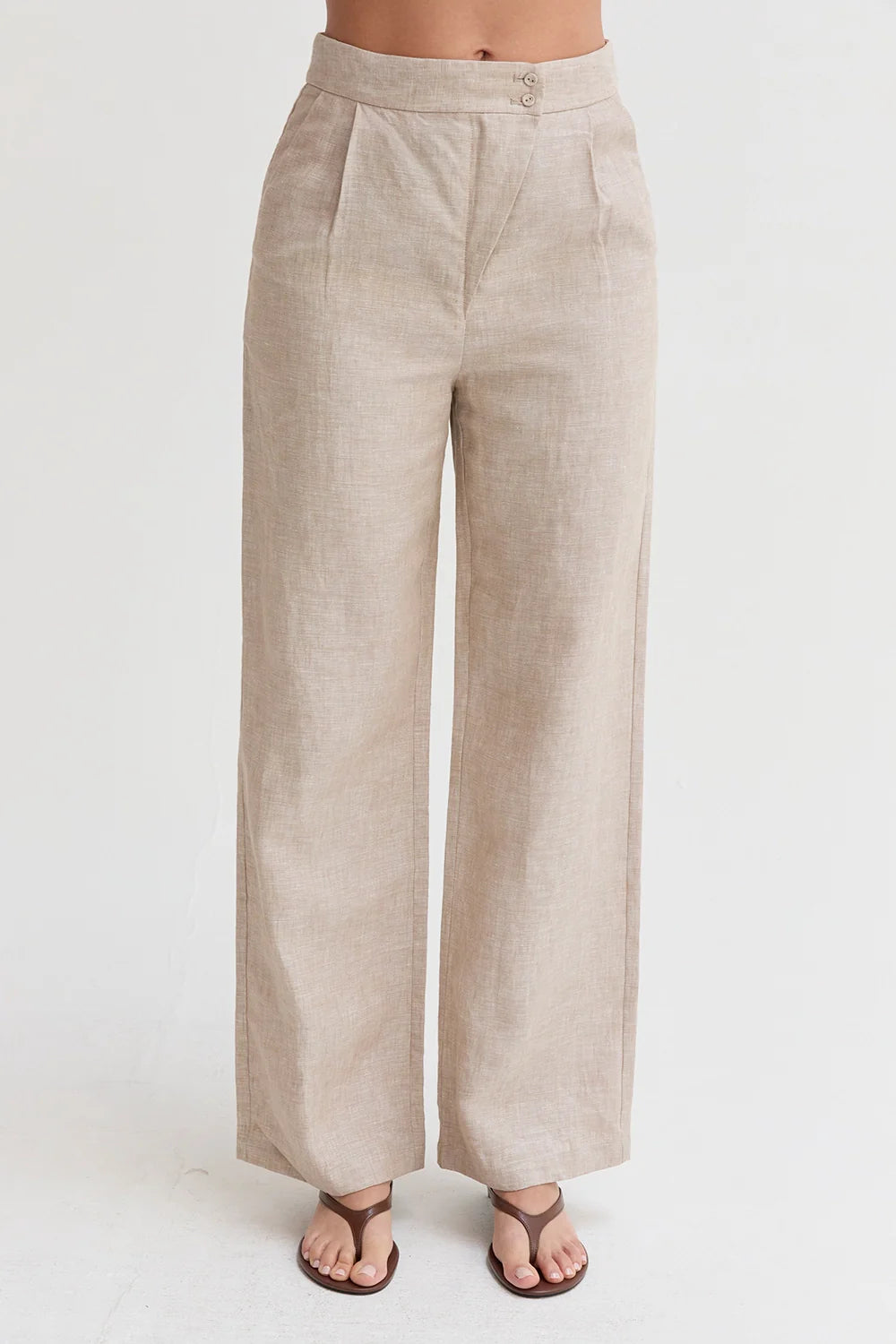 Helen Linen Wide Leg Pants - Oatmeal
