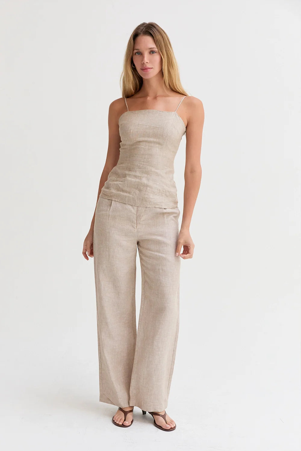 Helen Linen Wide Leg Pants - Oatmeal