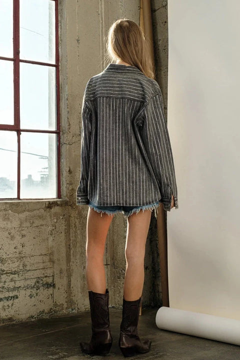 High Luxury Embellished Sparkle Stone Stripe Jacket - CHARCOAL