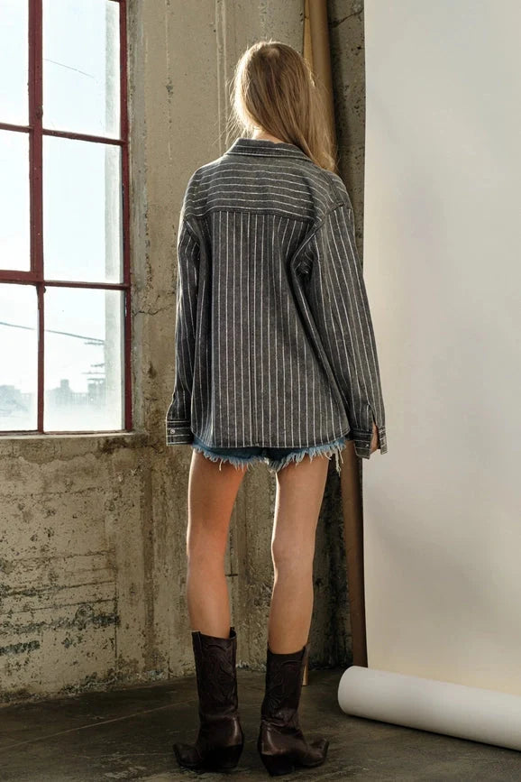 High Luxury Embellished Sparkle Stone Stripe Jacket - CHARCOAL