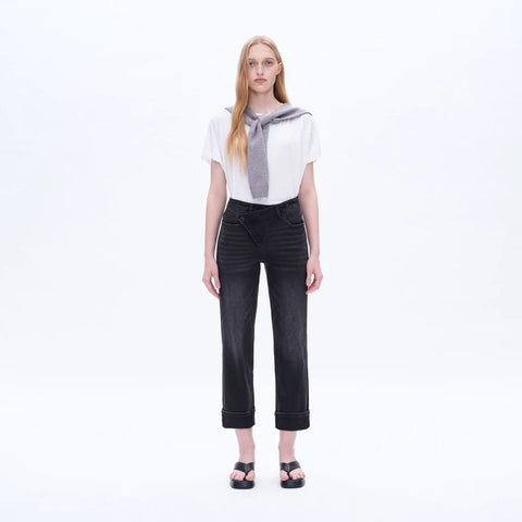 High Rise Mom Jeans with Rolled Hem IRON BLACK