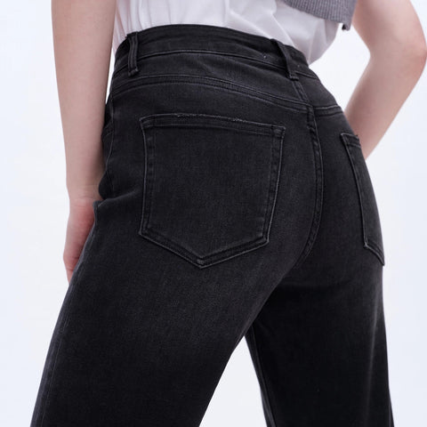 High Rise Mom Jeans with Rolled Hem IRON BLACK