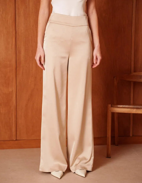High-Waisted Wide Satin Pants
