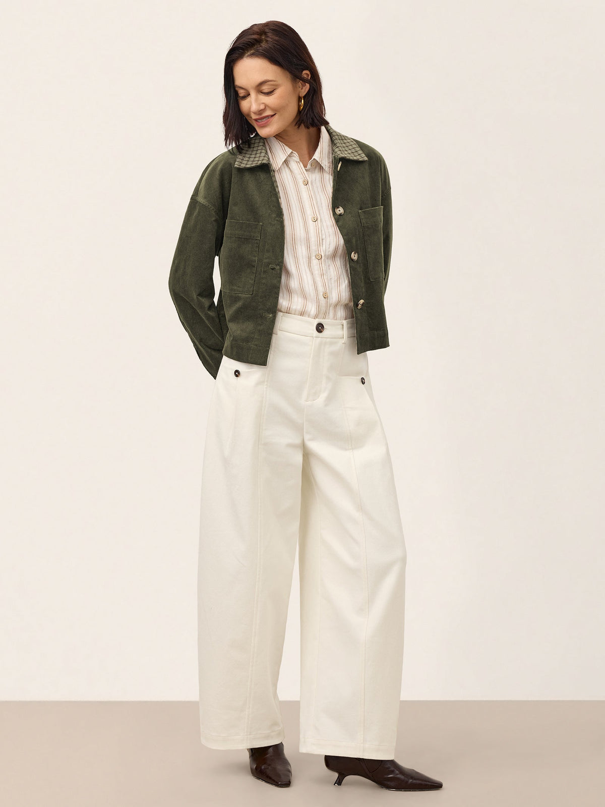 Cotton Mid Waist Curved Leg Pants LORENA