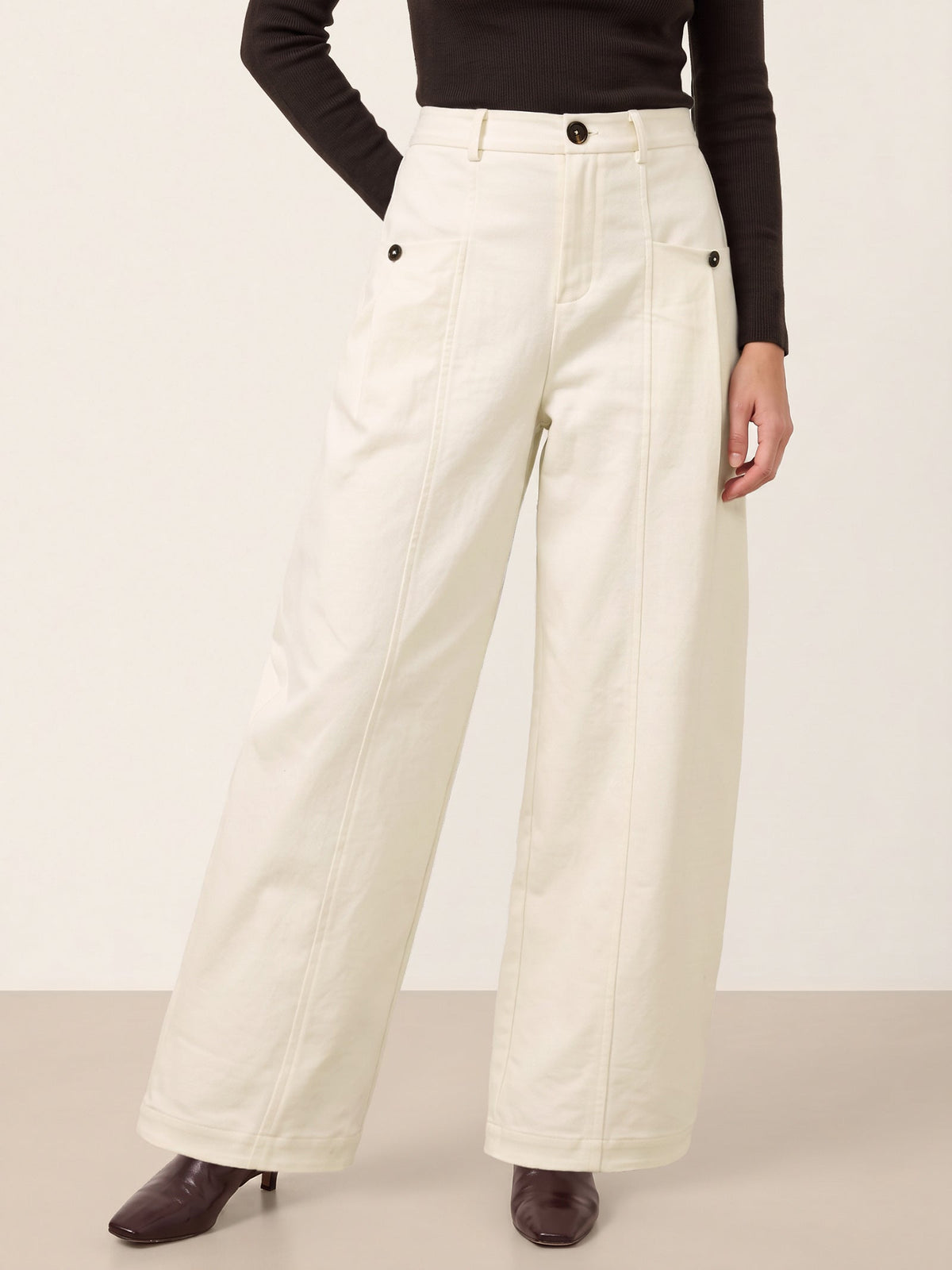 Cotton Mid Waist Curved Leg Pants LORENA