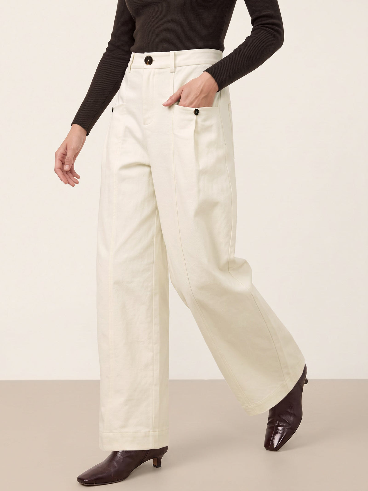 Cotton Mid Waist Curved Leg Pants LORENA