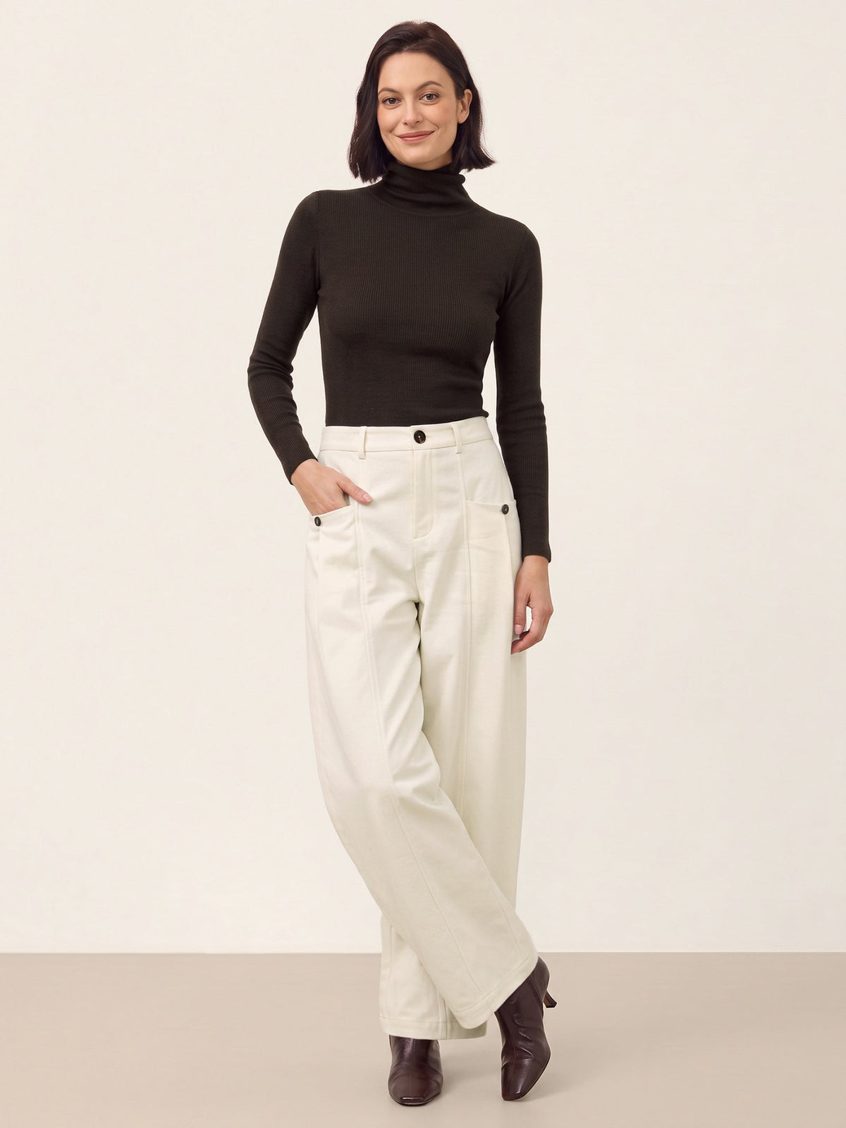 Cotton Mid Waist Curved Leg Pants LORENA
