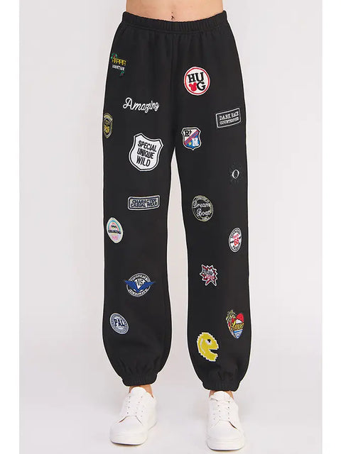 Hight Waist Multi Patches Jogger Pants Black