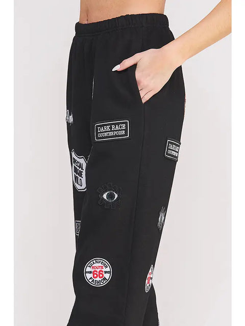 Hight Waist Multi Patches Jogger Pants Black