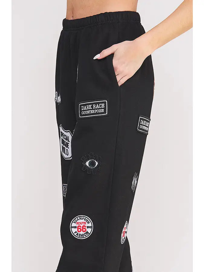 Hight Waist Multi Patches Jogger Pants Black