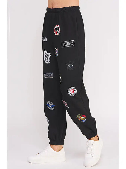 Hight Waist Multi Patches Jogger Pants Black