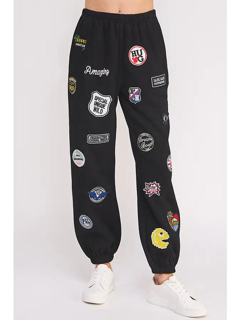 Hight Waist Multi Patches Jogger Pants Black