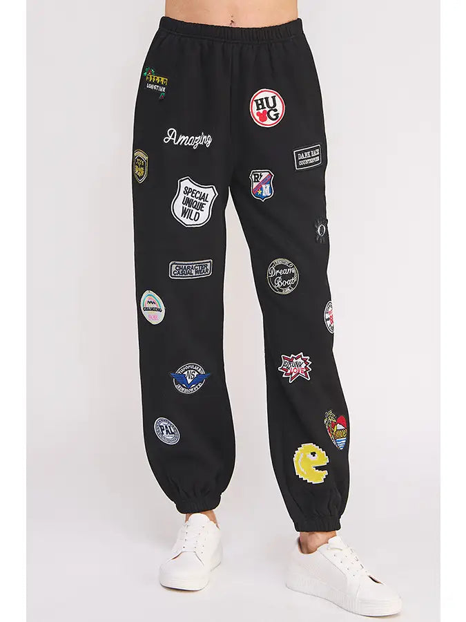 Hight Waist Multi Patches Jogger Pants Black