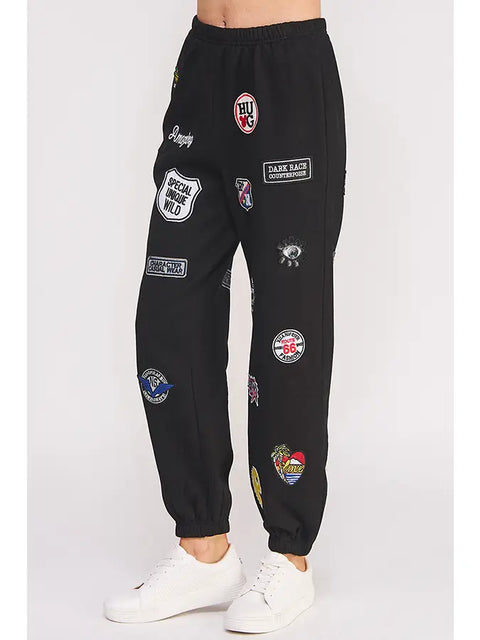 Hight Waist Multi Patches Jogger Pants Black