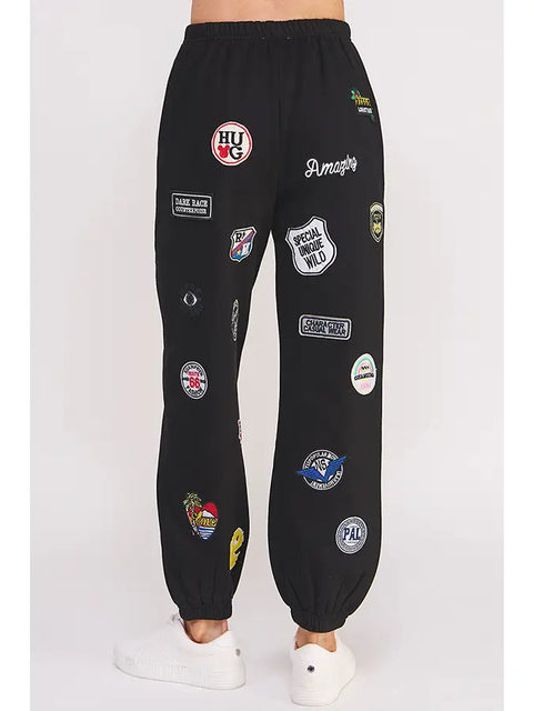 Hight Waist Multi Patches Jogger Pants Black