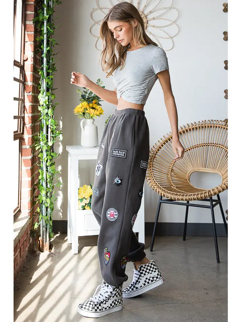 Hight Waist Multi Patches Jogger Pants CHARCOAL