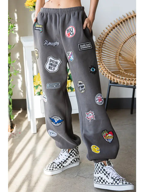 Hight Waist Multi Patches Jogger Pants CHARCOAL