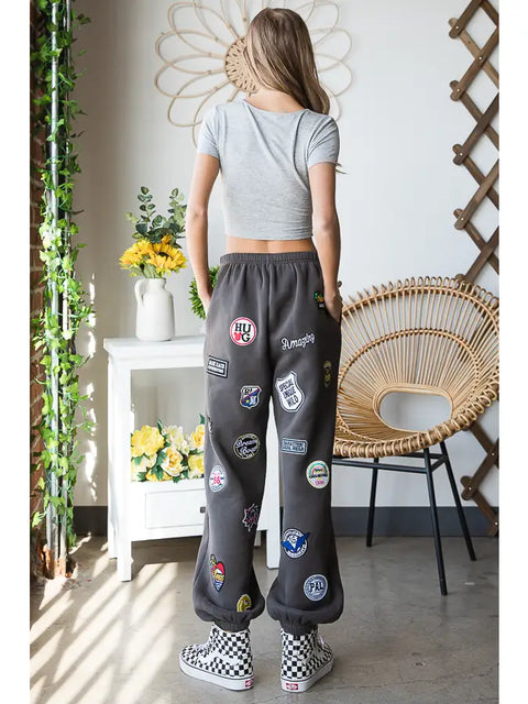 Hight Waist Multi Patches Jogger Pants CHARCOAL