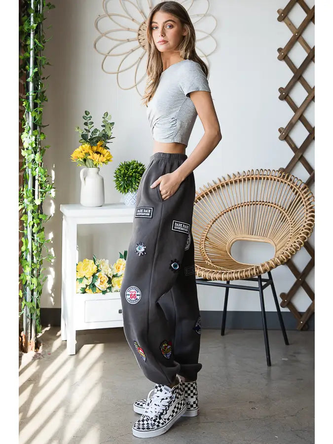 Hight Waist Multi Patches Jogger Pants CHARCOAL