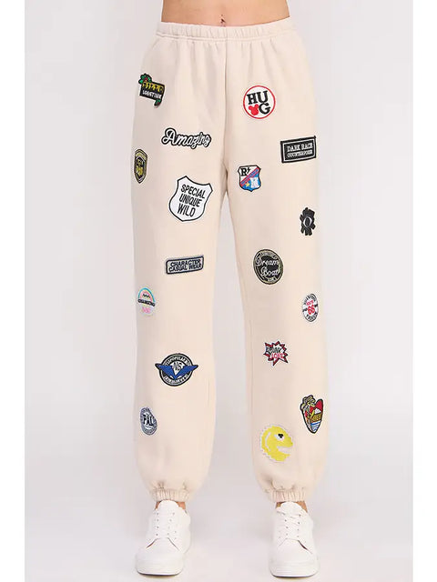 Hight Waist Multi Patches Jogger Pants CREAM
