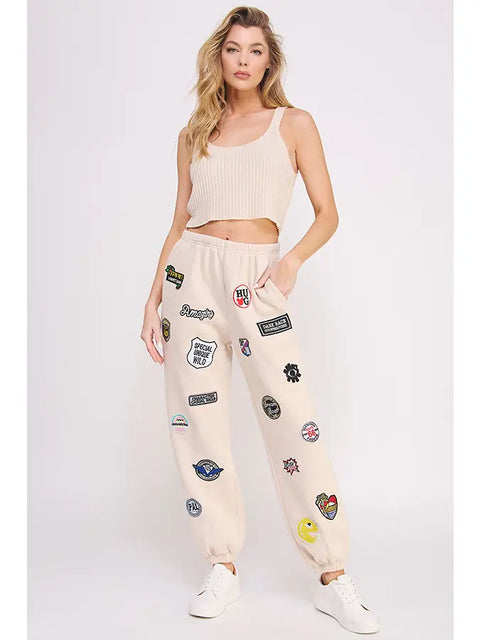 Hight Waist Multi Patches Jogger Pants CREAM