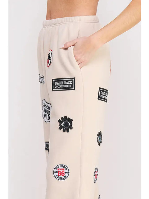 Hight Waist Multi Patches Jogger Pants CREAM