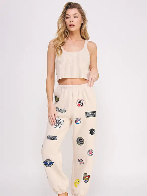 Hight Waist Multi Patches Jogger Pants CREAM