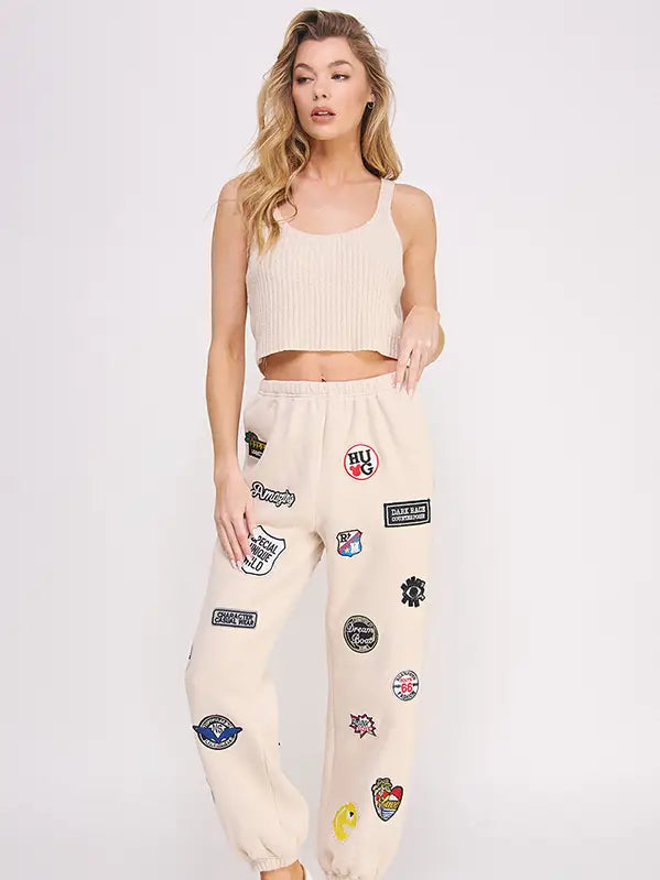 Hight Waist Multi Patches Jogger Pants CREAM
