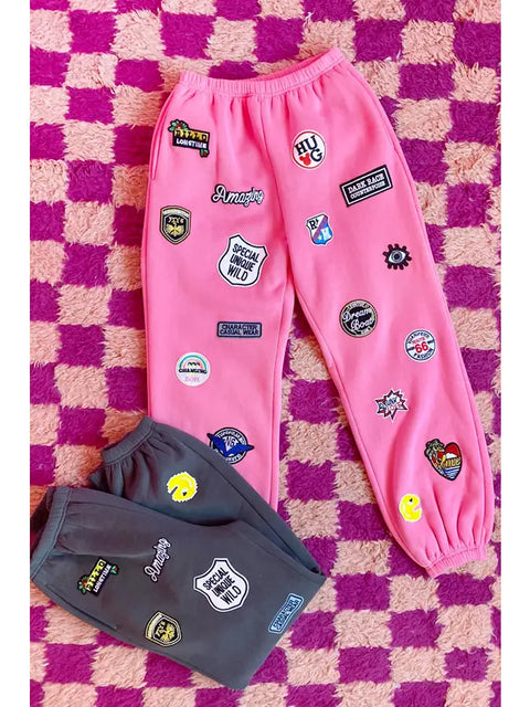 Hight Waist Multi Patches Jogger Pants PINK