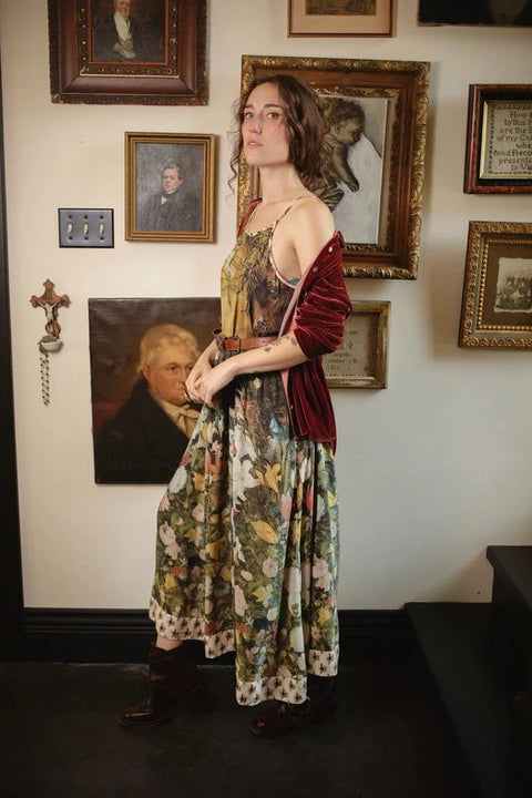 I Dream In Flowers Bohéme Slip Dress with Bees Detail