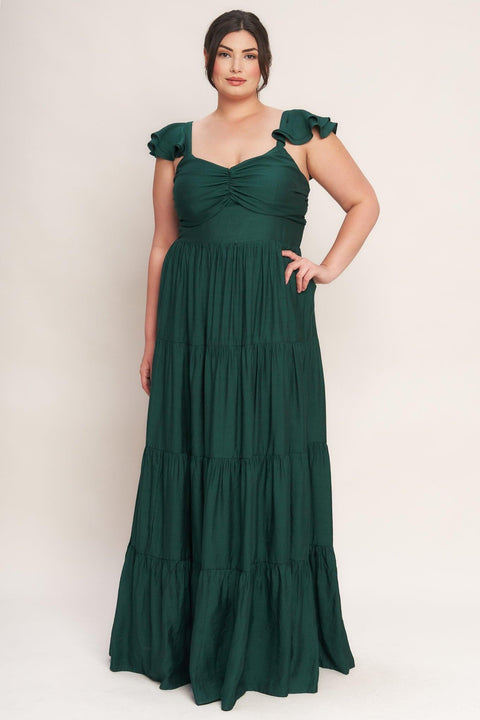 SUMMER MILK FOREST GREEN WOVEN MAXI DRESS
