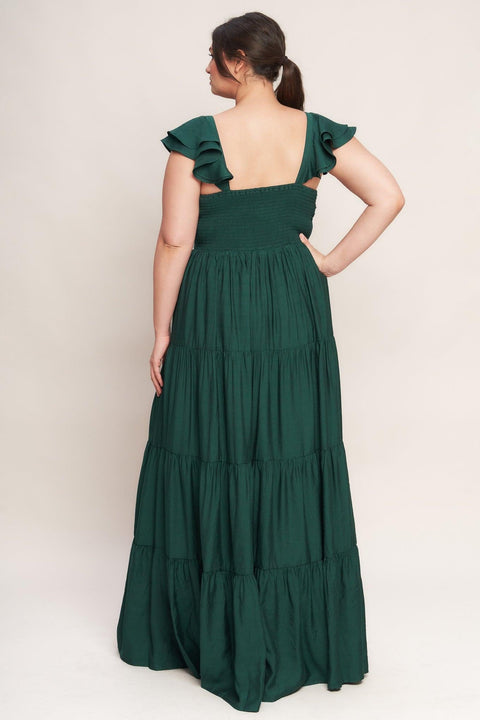 SUMMER MILK FOREST GREEN WOVEN MAXI DRESS