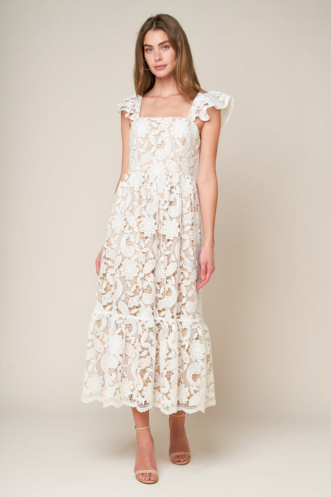 STILL THINKING LACE MIDI DRESS