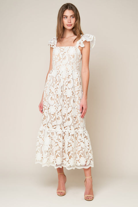 STILL THINKING LACE MIDI DRESS