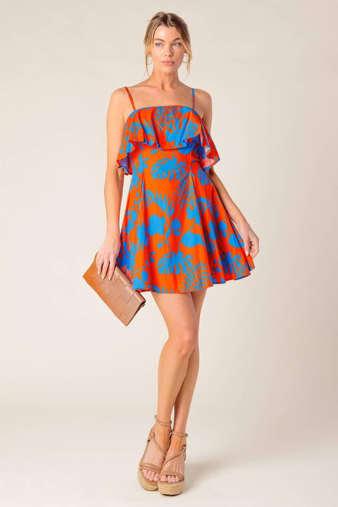 STOPPING TIME ORANGE WOVEN MINI DRESS