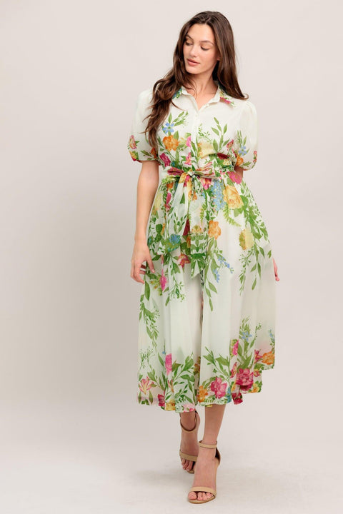 FRESH BLOSSOM IVORY WOVEN MIDI DRESS