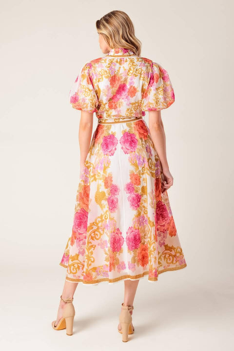 GARDEN TAPESTRY IVORY FLORAL WOVEN MIDI DRESS