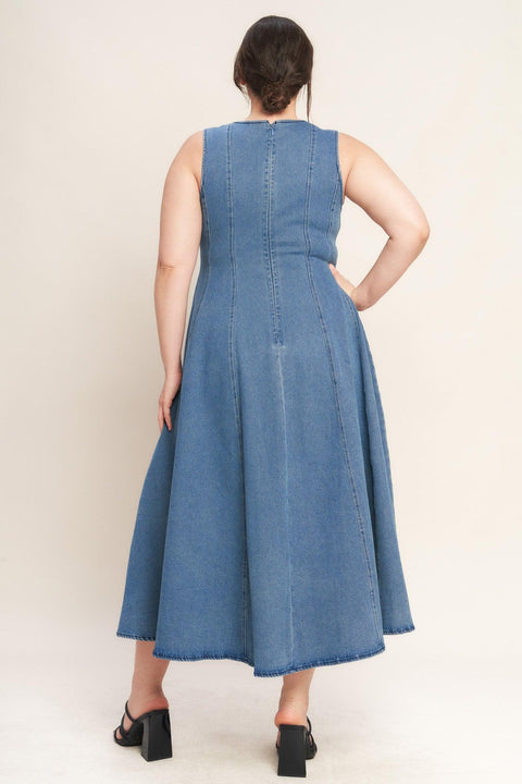 STARS AHEAD DENIM MIDI DRESS