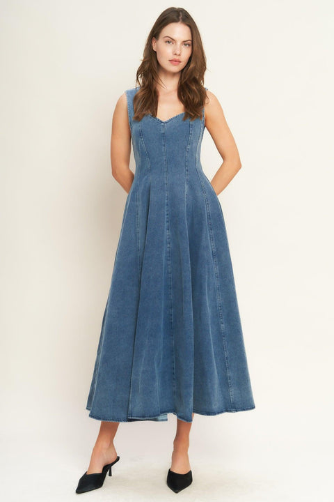 STARS AHEAD DENIM MIDI DRESS