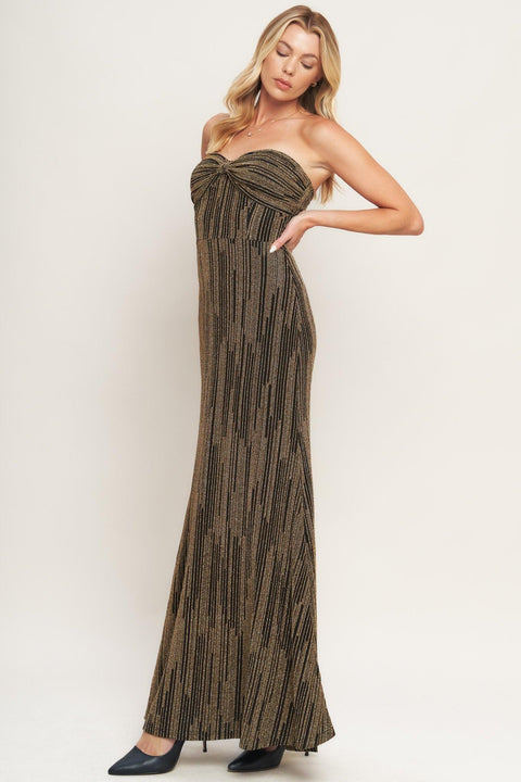 SACRED PROMISES METALLIC WOVEN MAXI DRESS